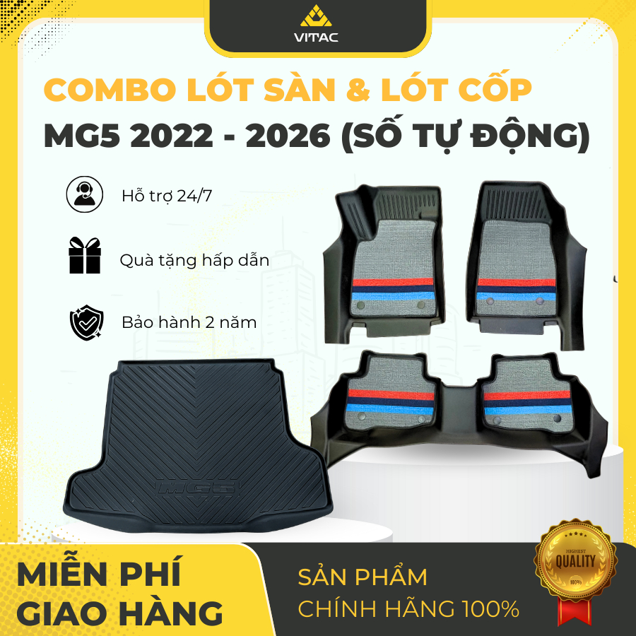 Freeship_COMBO_Vitac_Thảm lót sàn có rối, lót cốp tràn viền 5D MG MG5 2022-2026 (8 tấm)