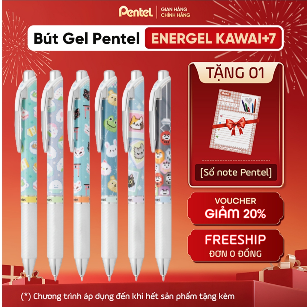 Bút Gel Bấm Pentel Energel Kawaii+ 7 BLN75KW Cỡ Ngòi 0.5mm