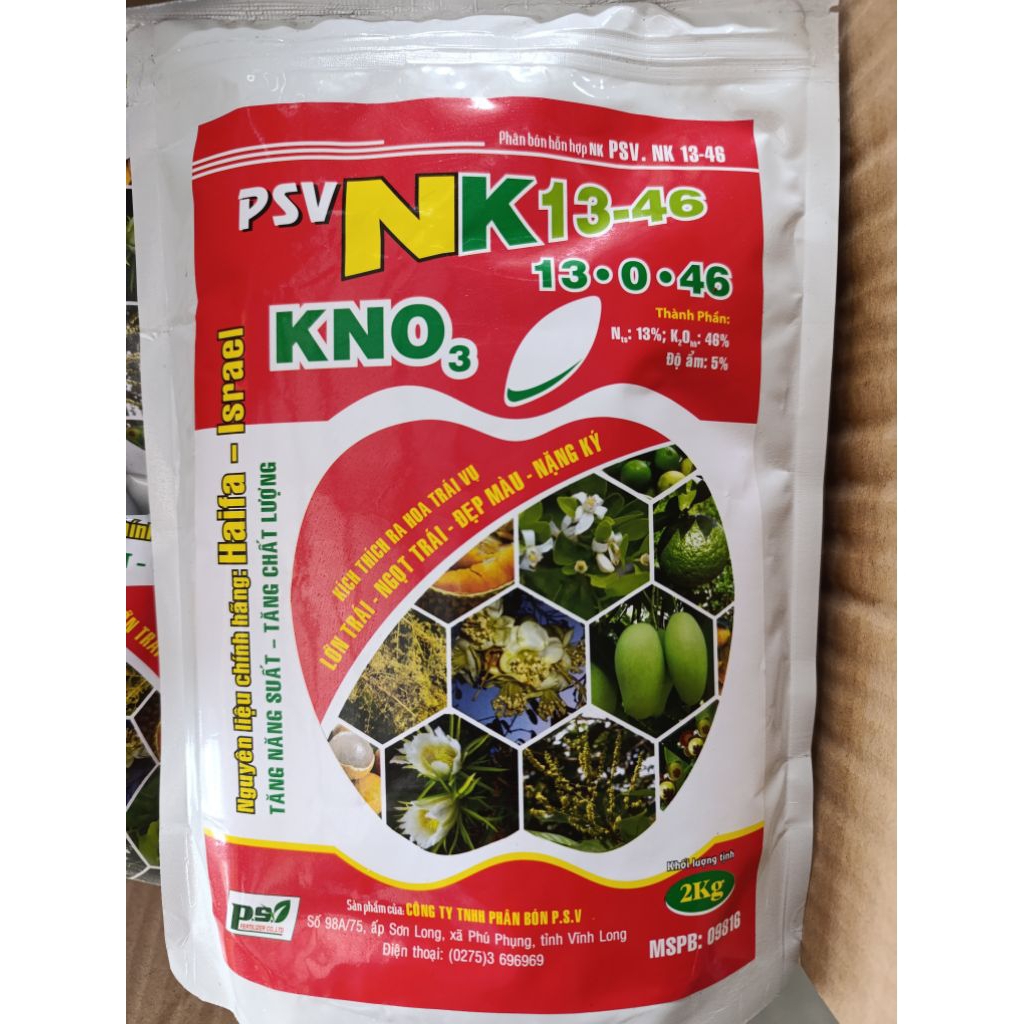 Phân bón NK 13-46 (KNO3 13.0.46) gói 2kg giúp cây tăng năng suất, chất lượng trái