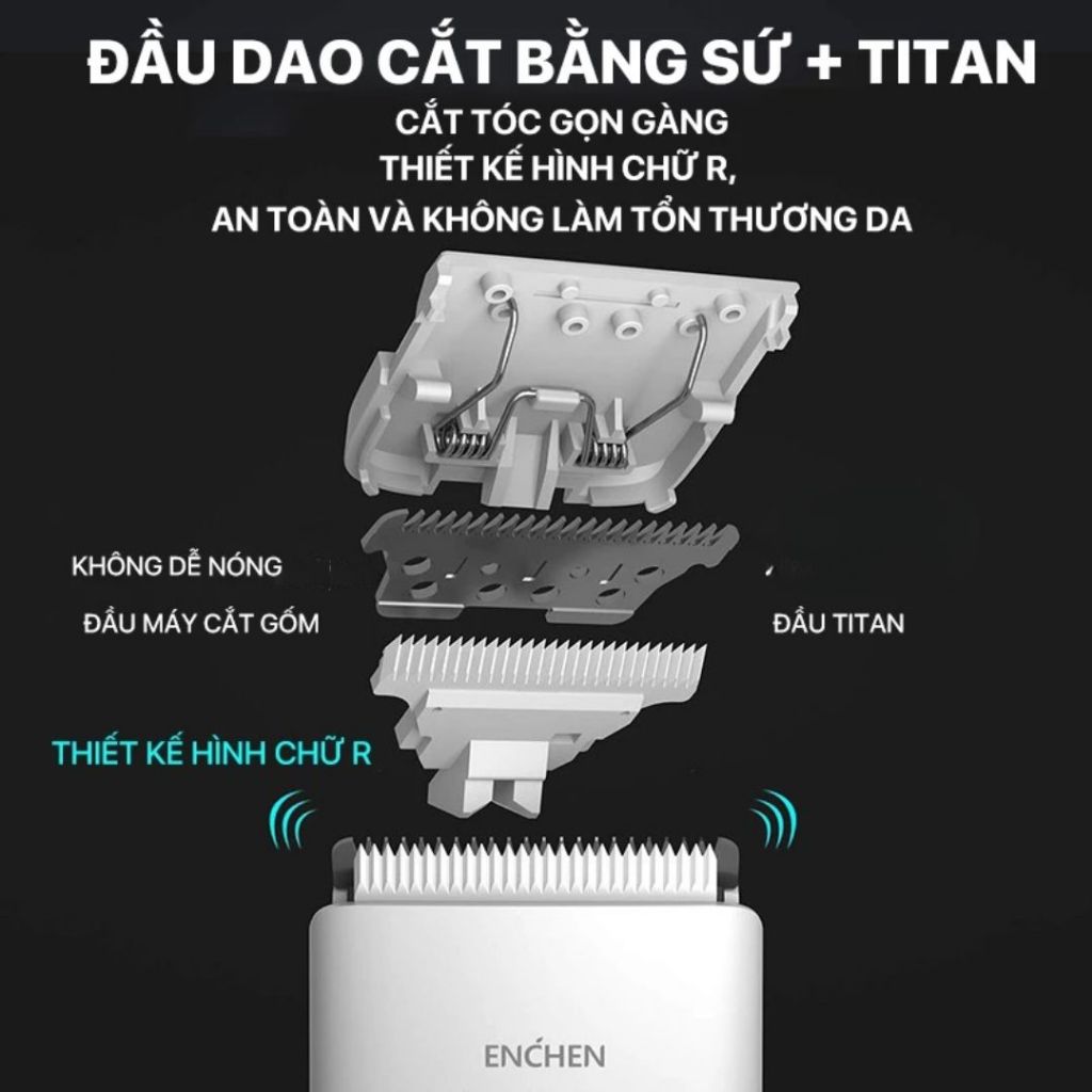 Tông đơ cắt tóc Enchen Beardo 2 không dây, lưỡi thép không gỉ, tốc độ cao