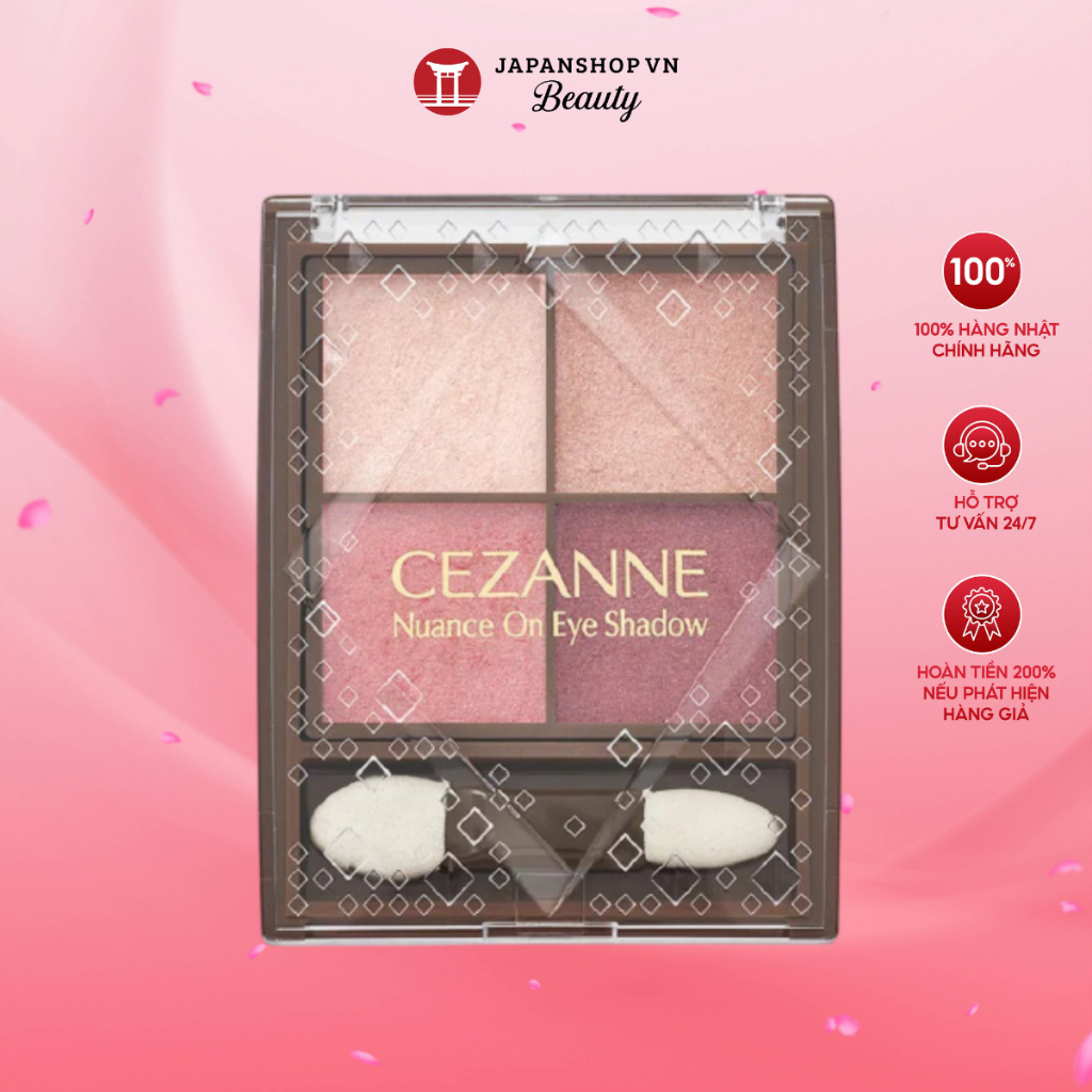 Phấn mắt Cezanne Phấn mắt 4 ô Nuance On Eye Shadow -  bảng mắt 4 ô bền màu, lên màu chuẩn chính hãng