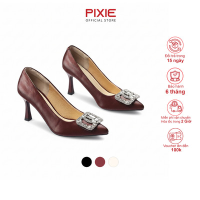 Giày Cao Gót Nữ 8cm Chất Da Satin Phối Khóa Đá Thời Trang Pixie H438