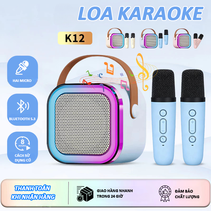 [ MUA 1 TẶNG 2 ] K12 Loa Bluetooth Hát Karaoke Không Dây Tặng Kèm 2 Mic ,Có Thể Thay Đổi Giọng