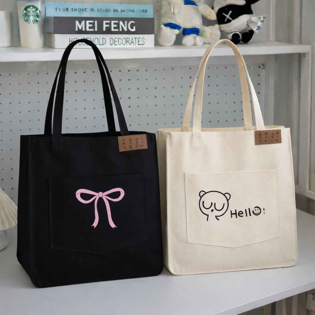 Túi tote vải canvas đeo vai đi học đi chơi thời trang hazin phong cách hàn quốc đựng sách vở laptop