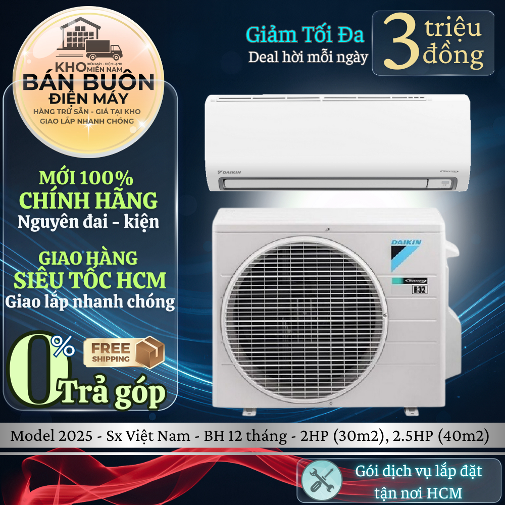 Máy lạnh Daikin Inverter 2HP–2.5HP FTKB60ZVMV | FTKB50ZVMV | FTF50XV1V chính hãng