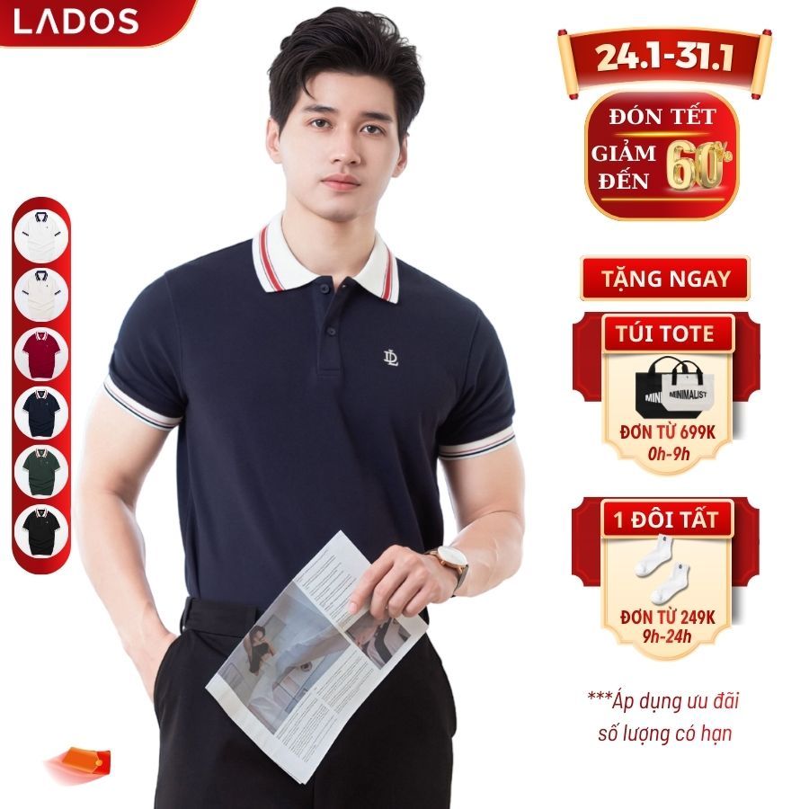 Áo thun polo ngắn tay thun cá sấu nam LADOS-9190 cổ phối bo chun form basic sang trọng thanh lịch | BigBuy360 - bigbuy360.vn