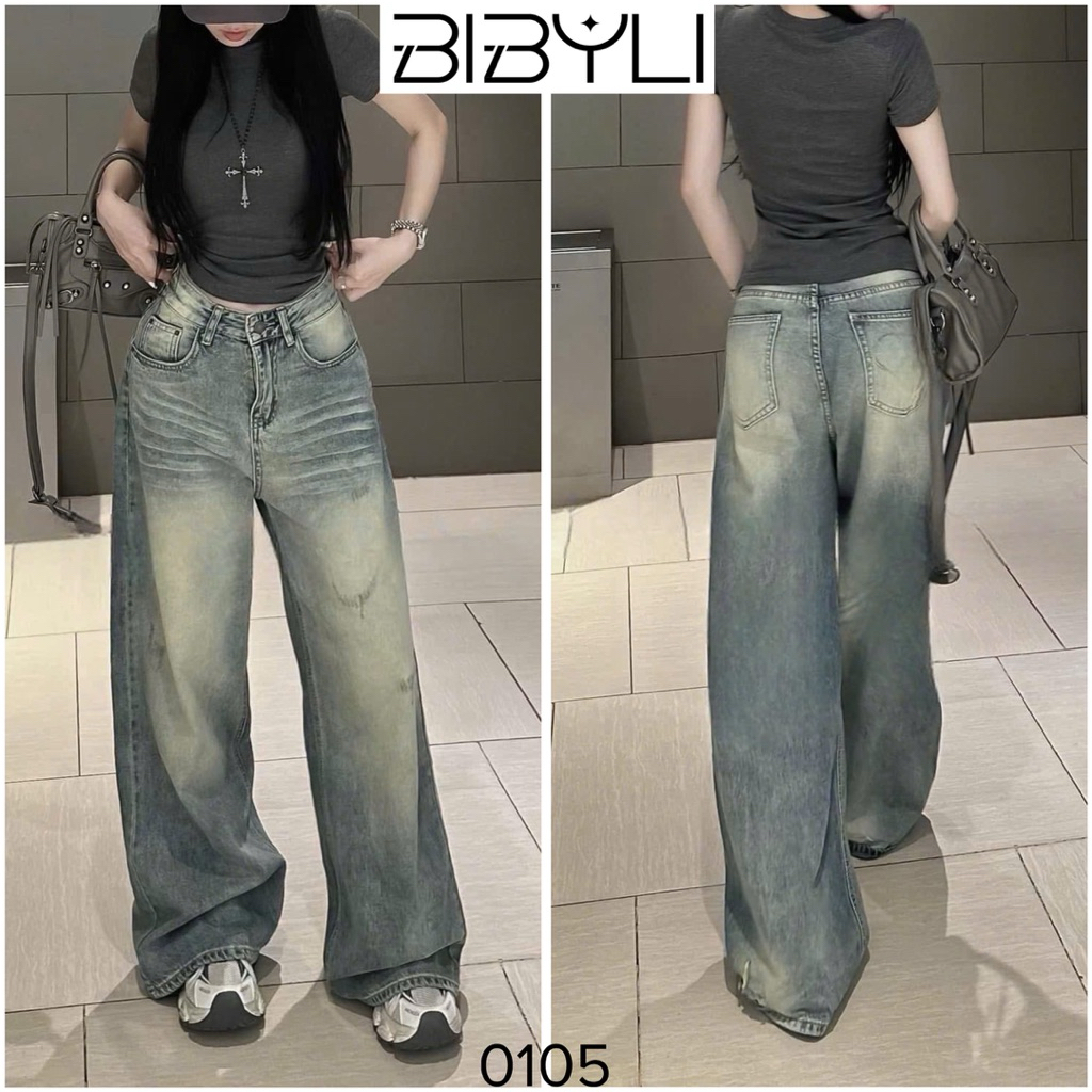 Quần Jean Nữ BIBYLI - Quần Jeans Nữ Ống Suông Rộng Lưng Cao Tôn Dáng Phong Cách Cá Tính - 5578