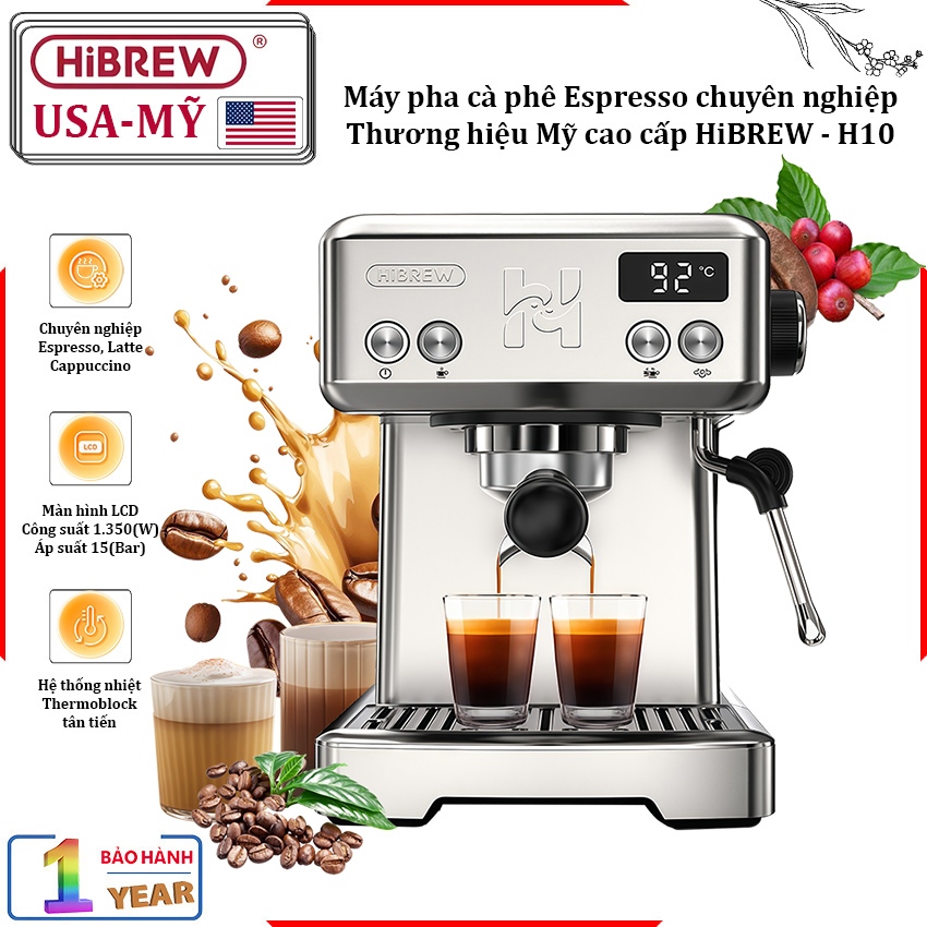 HÀNG MỚI VỀ - Máy pha cà phê chuyên nghiệp Espresso, Cappuccino, Latte. Thương hiệu Mỹ cao cấp HiBRE