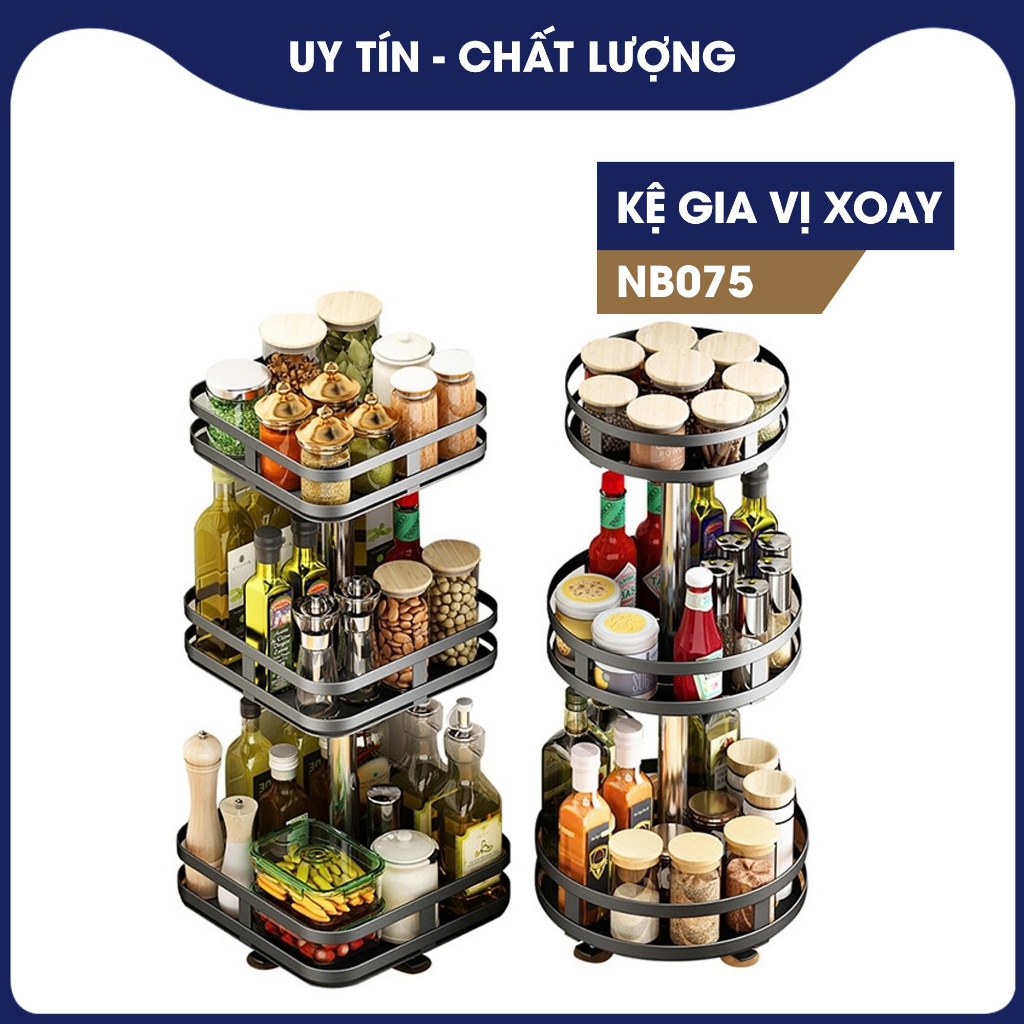 Thông Minh Kệ Đựng Chai Lọ Gia Vị XOAY 360 Độ Nhiều Tầng, Kệ Đựng Gia Vị Thép Carbon Sơn Tĩnh Điện N