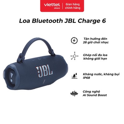 Loa Bluetooth JBL Charge 6 Chính hãng | Chơi Nhạc Lên Đến 28 Giờ | Kết Nối Đa Loa