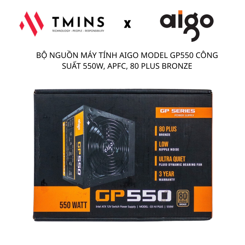 BỘ NGUỒN MÁY TÍNH AIGO MODEL GP550 CÔNG SUẤT 550W, APFC, 80 PLUS BRONZE