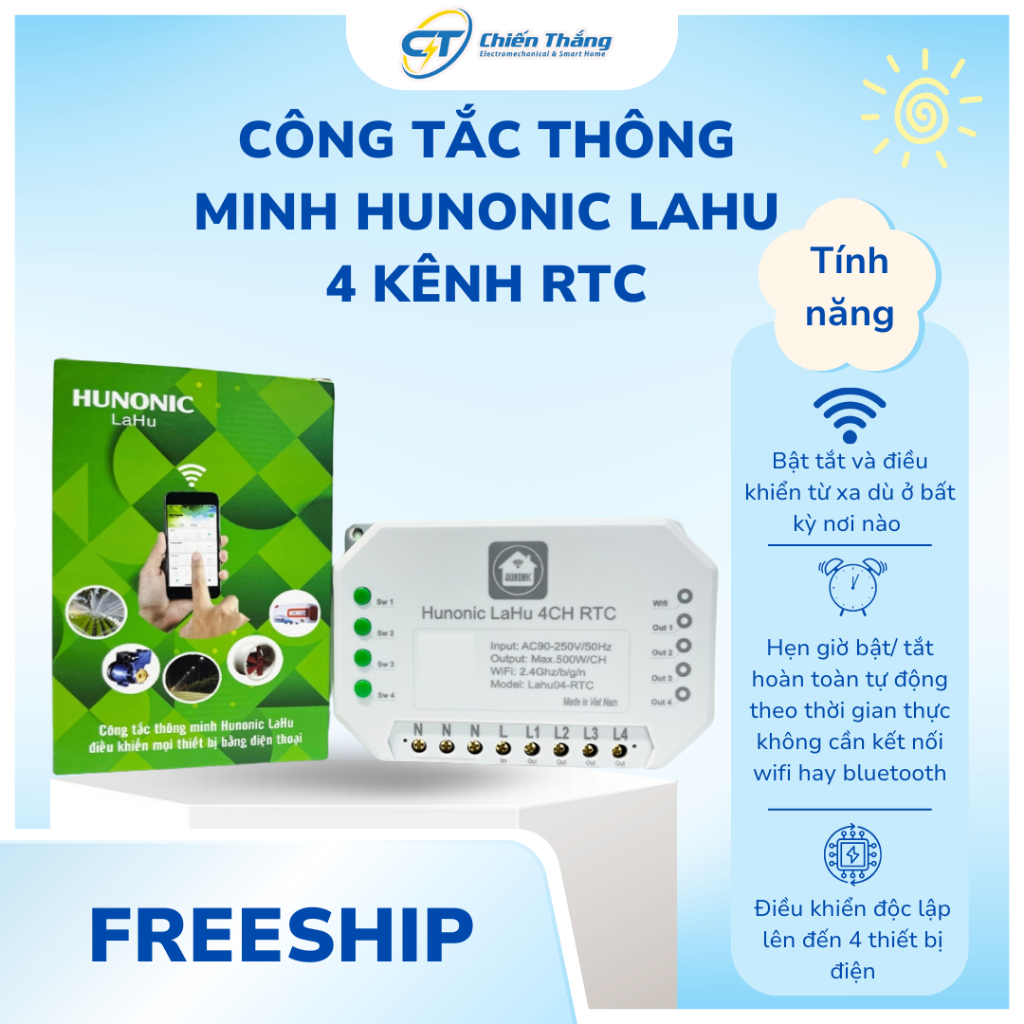[RTC]  Công Tắc Thông Minh Hunonic Lahu RTC Tích Hợp IC Thời Gian Thực, Hẹn Giờ Chính Xác Không Phụ 