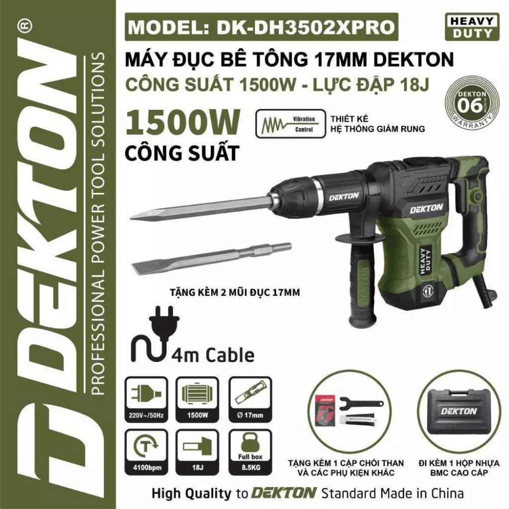 Máy Đục Bê Tông 17mm DEKTON DK-DH3502PRO / DK-DH3502XPRO - Lực Đập 18J