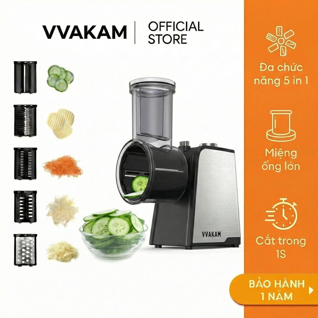 VVAKAM 5 in 1 Máy thái rau củ Nạo rau quả Nạo rau củ Công suất cao 250W  Dao Máy cắt nạo rau quả dao bào sợi đa năng