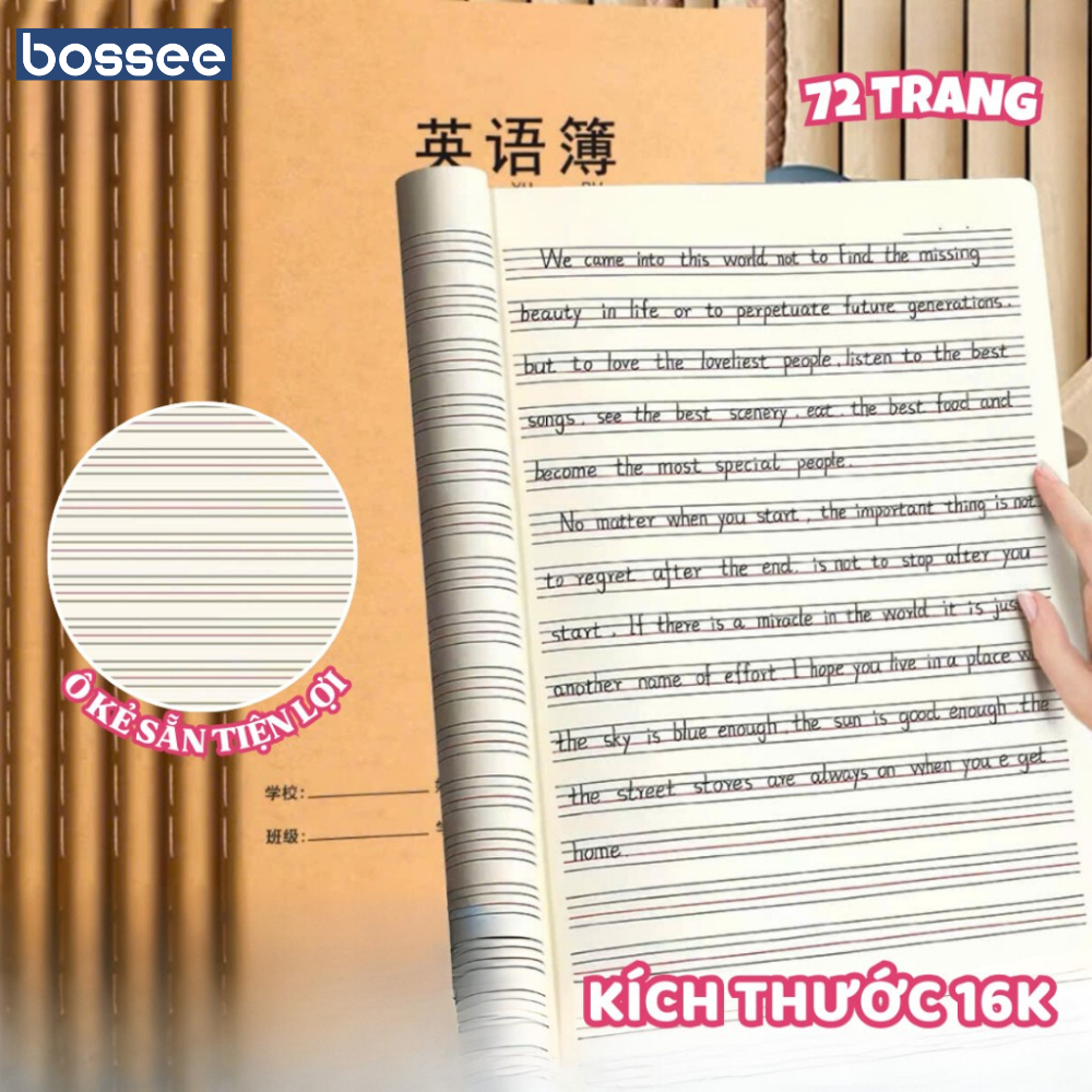 Vở luyện viết tiếng Anh 72 Trang, vở luyện viết tiếng Trung - Vở ôn tiếng Anh 16K dòng kẻ ngang, giấ