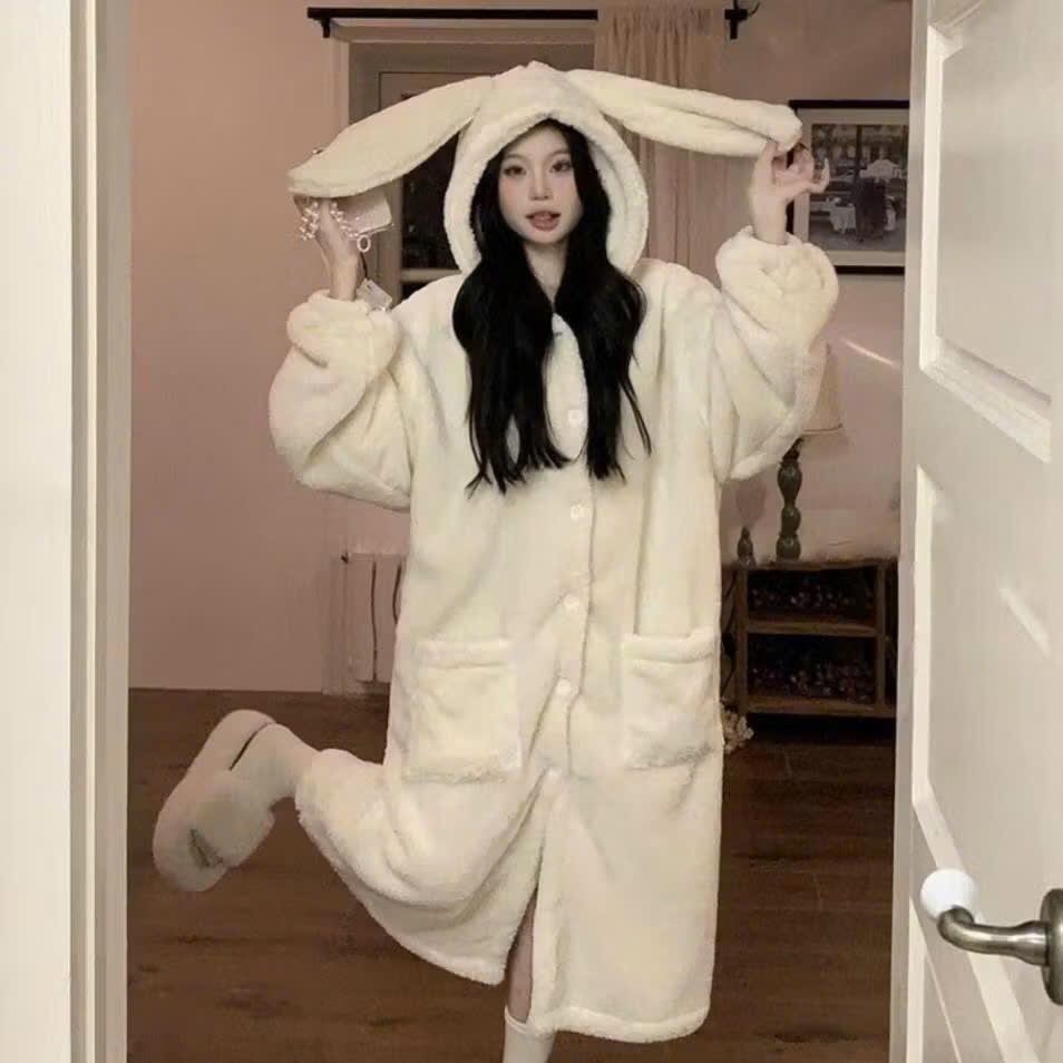 Áo khoác hoodie Zip Nỉ Tàu Mũ 2 Lớp Tai Thỏ Hồng REN Kèm Nơ Cài siêu dễ thương UT