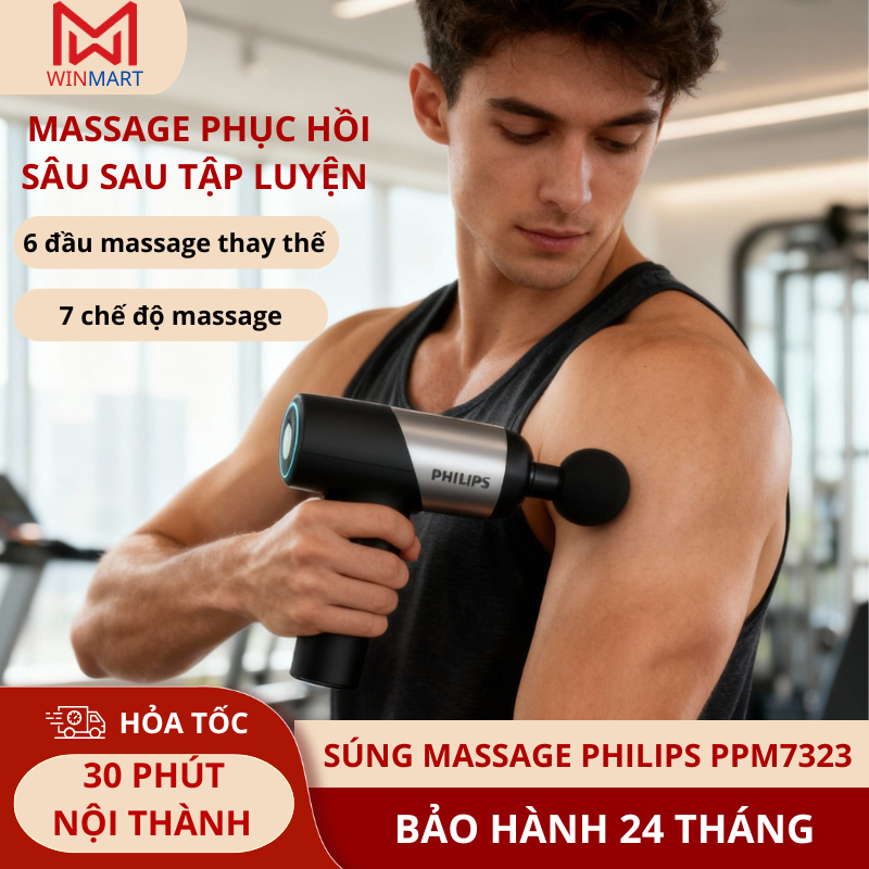 Súng Massage Cầm Tay Philips PPM7323 Với 7 Cấp Độ, 6 Đầu Massage - Bảo Hành 24 Tháng
