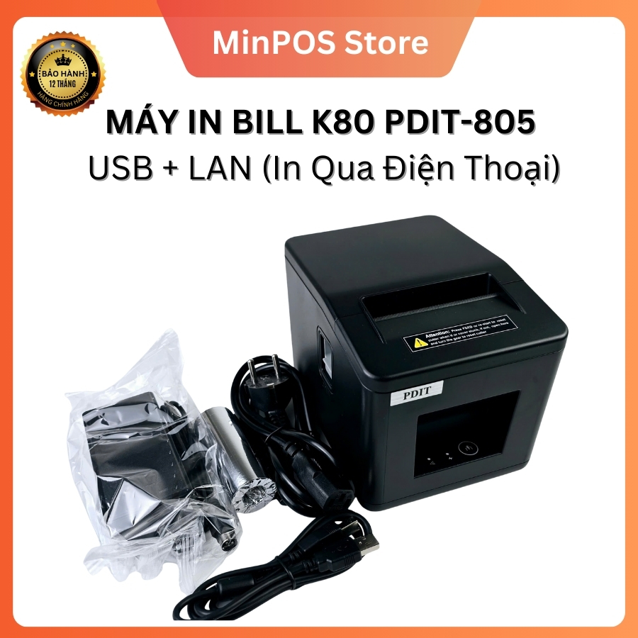 Máy In Bill Hoá Đơn PDIT PD805KL [USB + LAN] – In bill nhanh, rõ, ổn định cho quầy thu ngân cà phê, 