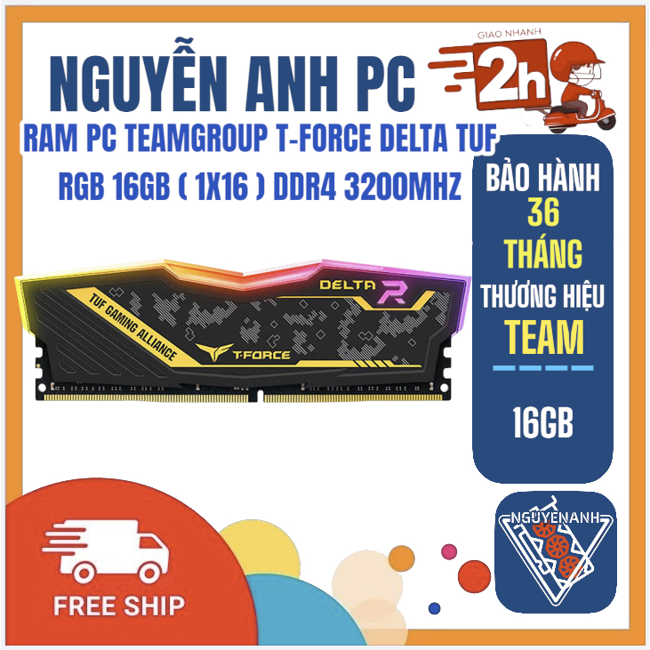 Ram PC TEAMGROUP T-Force DELTA RGB 16GB (1x16GB) DDR4 3200/3600MHz (Trắng)