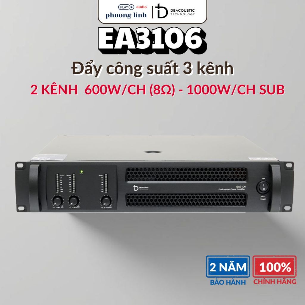 Đẩy công suất Dbacoustic EA3106 - 3 Kênh Nối 2 Loa full và 1 Loa sub | Bảo Hành 12 Tháng