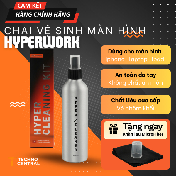 [Tặng khăn lau] Chai vệ sinh màn hình HyperWork Hyper Cleaning Kit - Chuyên vệ sinh điện thoại, tabl