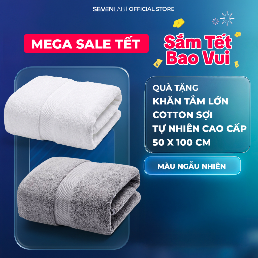 [MÀU NGẪU NHIÊN] Khăn tắm cotton cao cấp 50x100cm SEVENLAB sợi thiên nhiên, mềm mại, an toàn cho da 