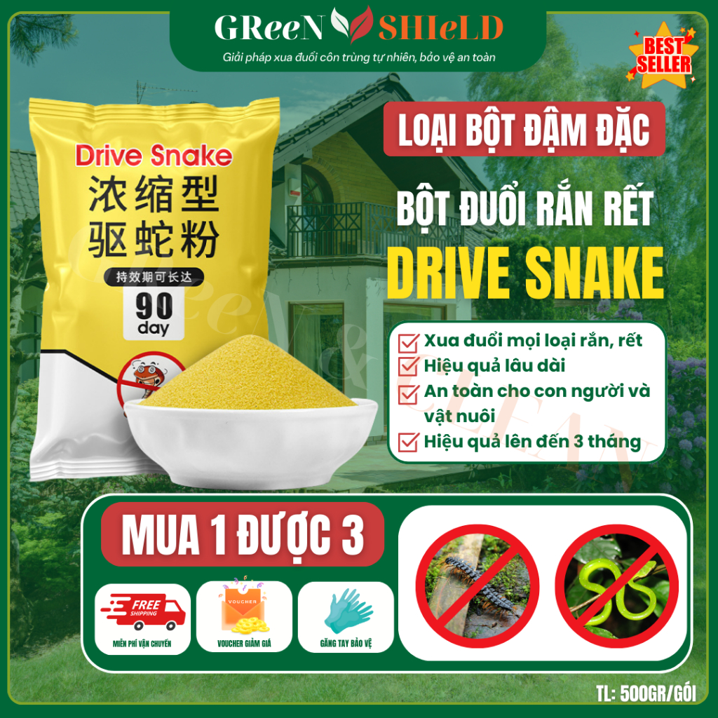 Bột Đuổi Rắn DRIVE SNAKE 500g| Xua Rắn, Rết, Kiến, Côn Trùng| Hiệu Quả 90 Ngày- An Toàn Cho Vật Nuôi