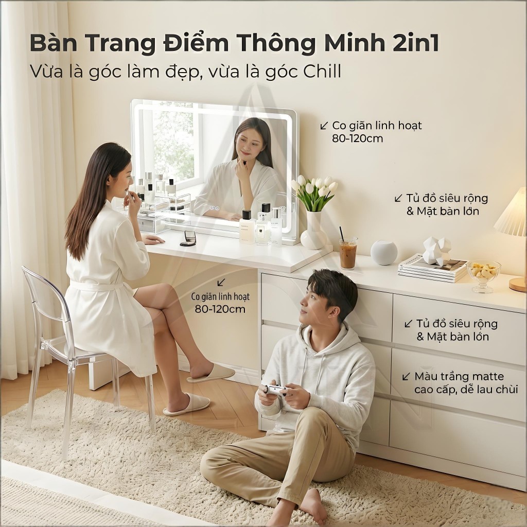 ALVIN Bàn trang điểm Với ngăn kéo chất liệu gỗ linh hoạt thân thiện với môi trường tiết kiệm không gian tối đa | BigBuy360 - bigbuy360.vn