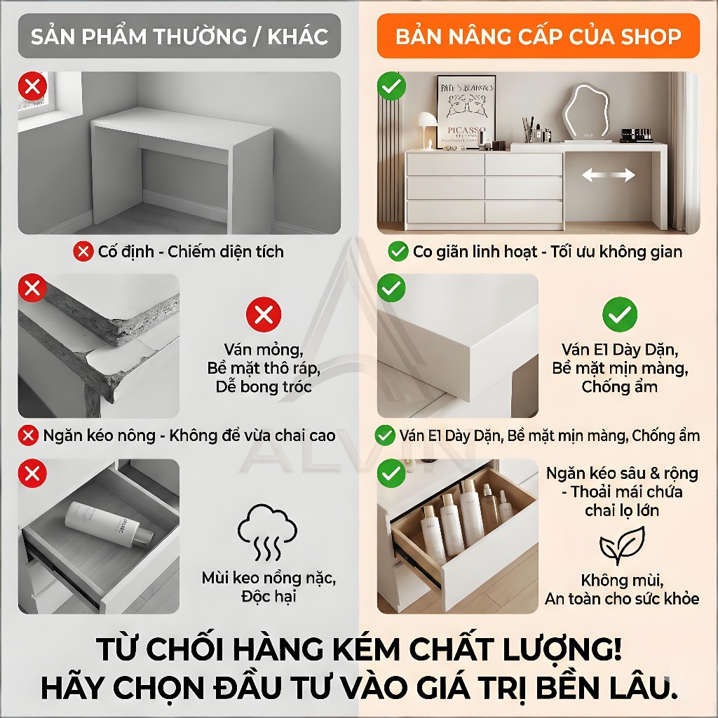 ALVIN Bàn trang điểm Với ngăn kéo chất liệu gỗ linh hoạt thân thiện với môi trường tiết kiệm không gian tối đa | BigBuy360 - bigbuy360.vn