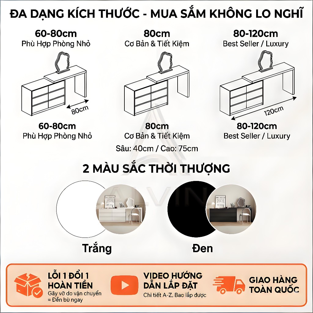 ALVIN Bàn trang điểm Với ngăn kéo chất liệu gỗ linh hoạt thân thiện với môi trường tiết kiệm không gian tối đa | BigBuy360 - bigbuy360.vn