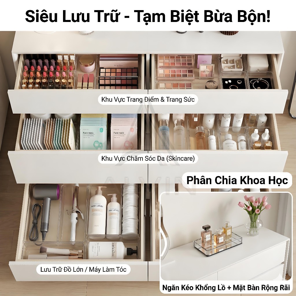 ALVIN Bàn trang điểm Với ngăn kéo chất liệu gỗ linh hoạt thân thiện với môi trường tiết kiệm không gian tối đa | BigBuy360 - bigbuy360.vn