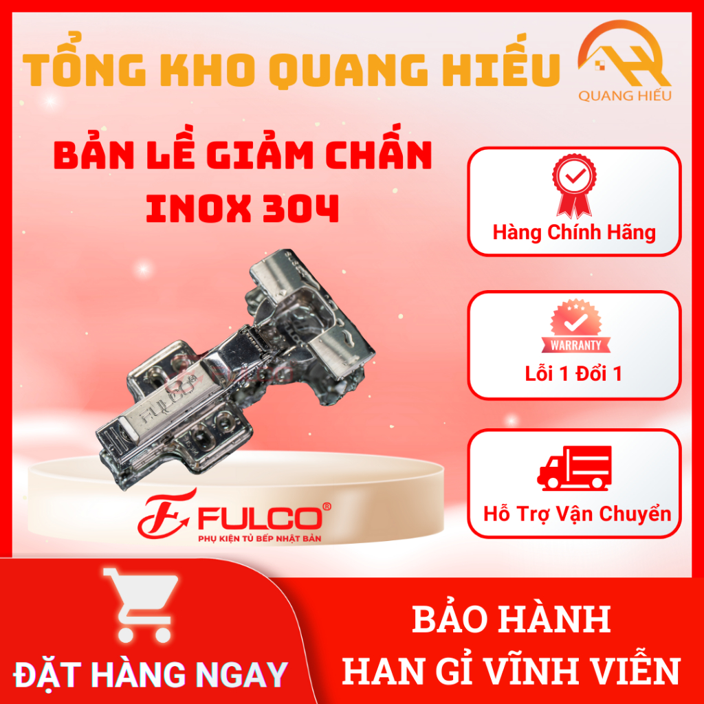 Bản Lề Giảm Chấn Thảo Lắp Nhanh Inox304 FC888 Cao Cấp Fulco Bảo Hành Han Gỉ Vĩnh Viễn Dùng Cho Các L