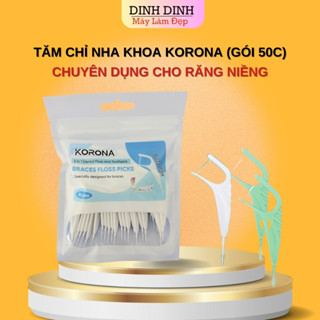 Tăm chỉ nha khoa, tăm nha khoa 2 đầu KORONA cho răng niềng (Gói 50 chiếc), chải kẽ, tăm nhựa 2 đầu