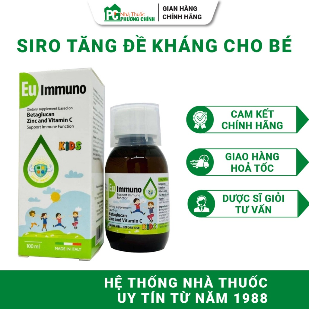 Siro Tăng Đề Kháng Cho Bé Eu Pharma Eu Immuno - Hương Chuối, Nhập Khẩu Châu Âu 100ml