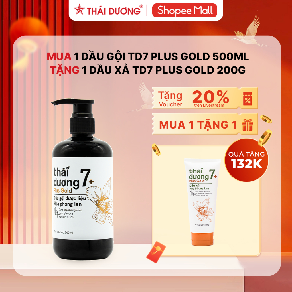 [SALE 2-2 ]  Mua Dầu gội Thái Dương 7 Plus Gold 500ml Tặng Dầu xả Thái Dương 7 plus gold 200ML-Sao T