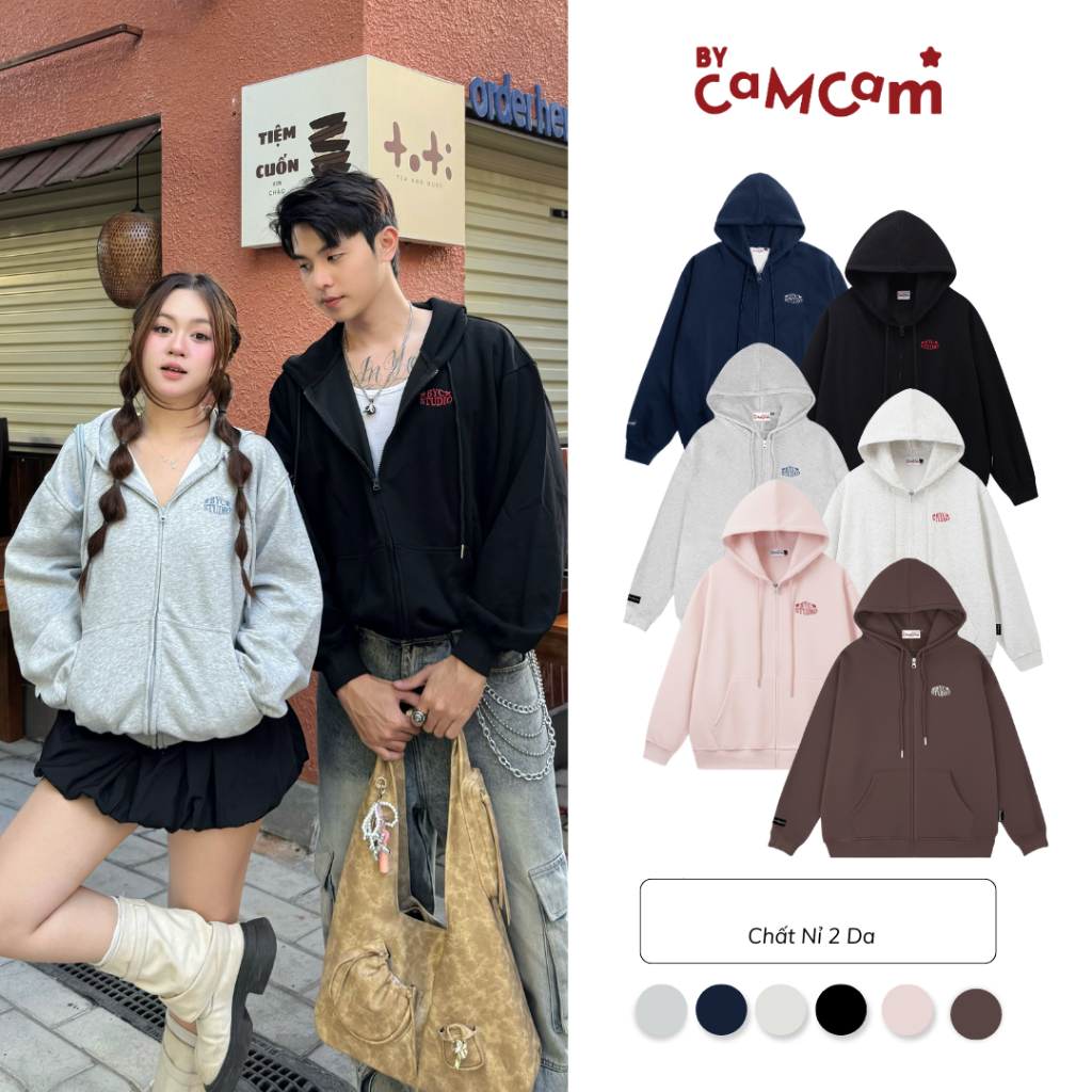 Áo Hoodie Zip Basic 𝑩𝒚𝒄𝒂𝒎𝒄𝒂𝒎 Vải Nỉ 2 Da Chống Nắng Tốt Form Rộng Nam Nữ Unisex AHOD002
