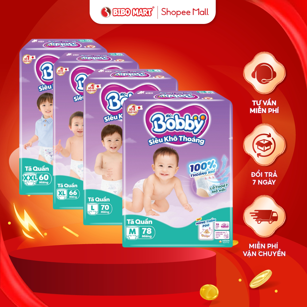 Bỉm Quần Bobby Tã Bỉm Bobby Mỏng Khô Thoáng Lõi Nén Thâm Hút Tốt Đủ Size (Mẫu Ngẫu Nhiên) - Bibomart