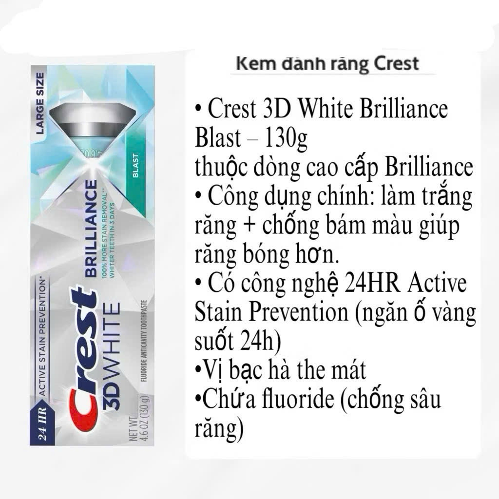 Kem Đánh Răng Crest 3d White Brilliance Blast 130g