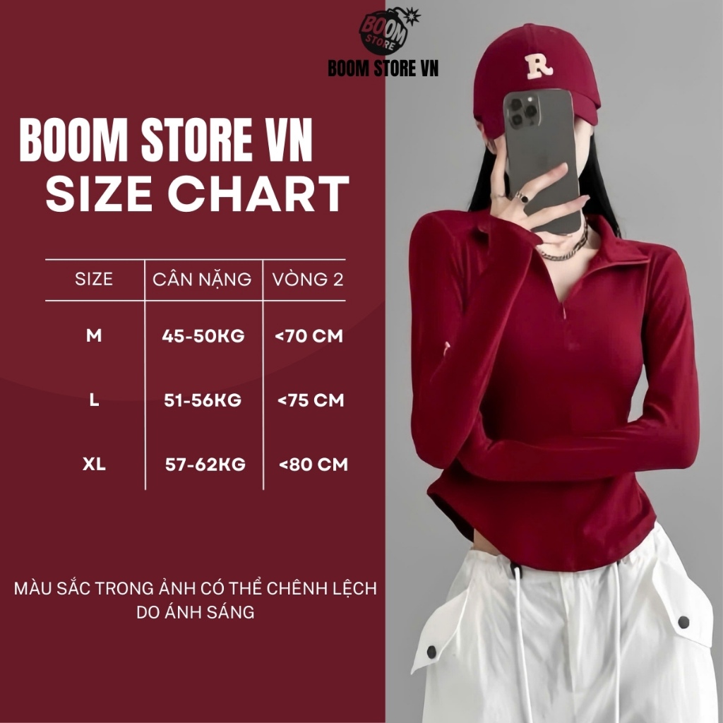 Áo thun nữ cổ bẻ tay dài phối dây kéo ôm dáng vạt bầu vải thun tăm mịn - BY BOOM STORE VN | BigBuy360 - bigbuy360.vn