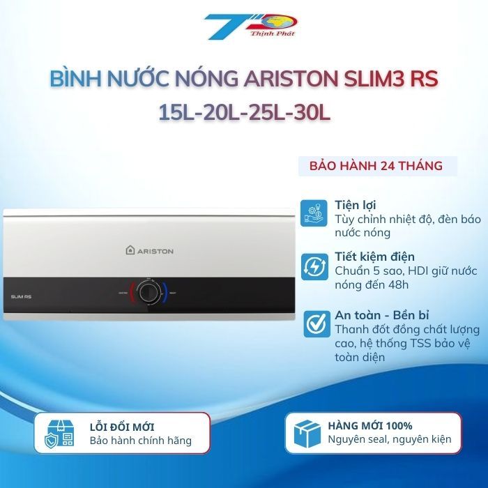 Bình nước nóng Ariston SLIM3 15 RS; SLIM3 20 RS; SLIM3 25 RS; SLIM3 30 RS (15,20,25,30L) cao cấp