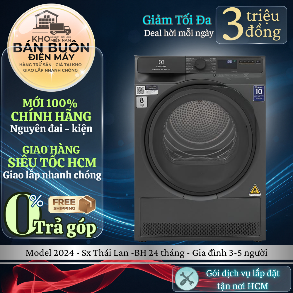 EDH803J5SC MÁY SẤY BƠM NHIỆT ELECTROLUX 8KG UltimateCare | Tiết Kiệm Điện, Diệt Khuẩn EDH803J5SC