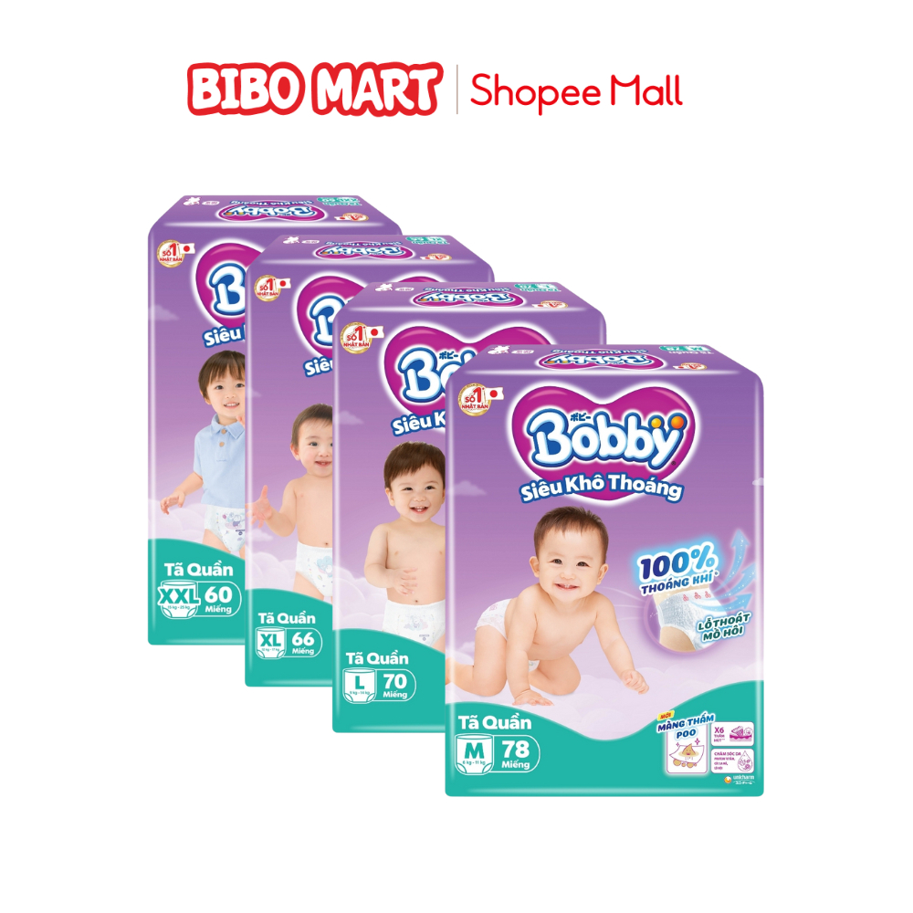 Bỉm Quần Bobby Tã Bỉm Bobby Mỏng Khô Thoáng Lõi Nén Thâm Hút Tốt Đủ Size (Mẫu Ngẫu Nhiên)- Bibomart