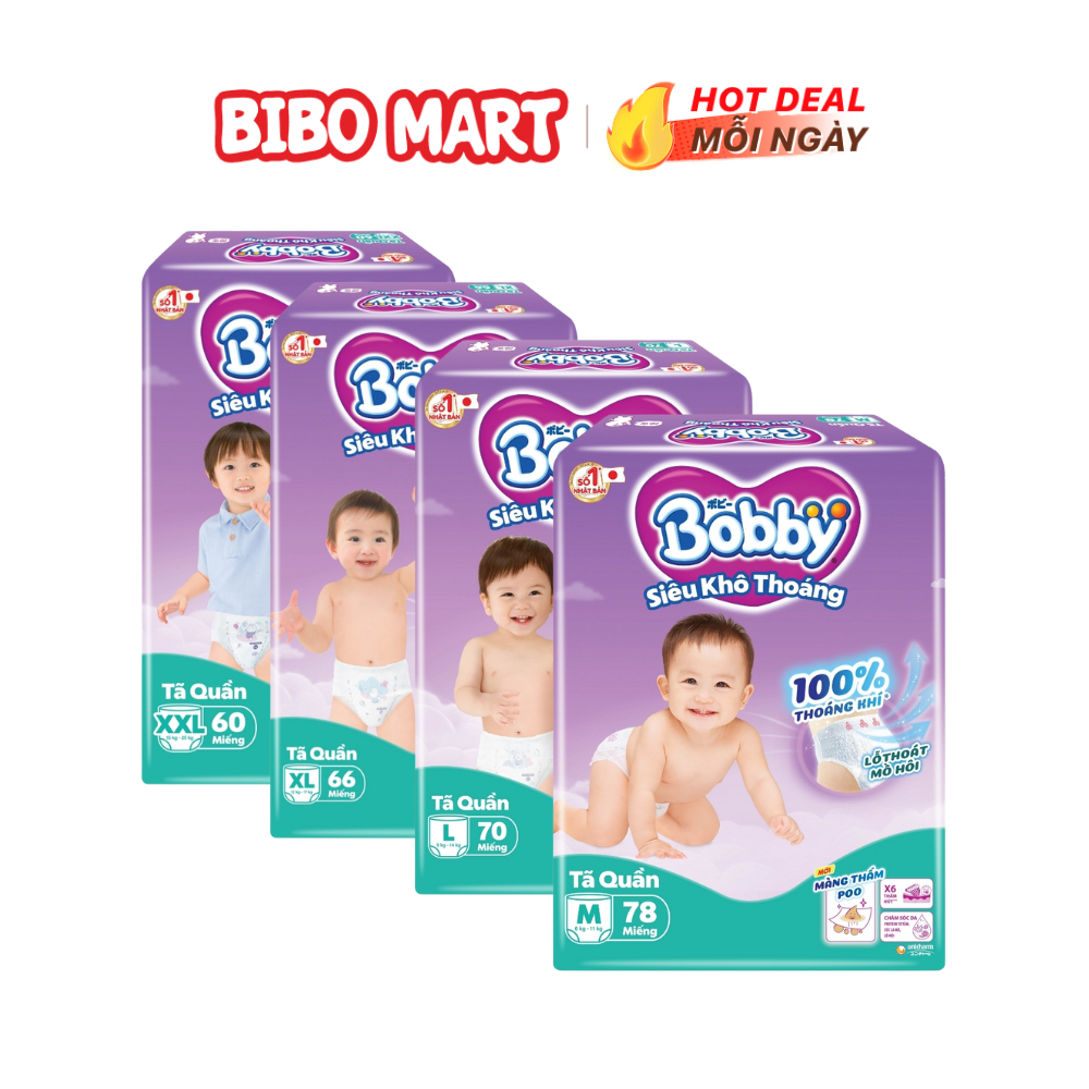 Bỉm Quần Bobby Tã Bỉm Bobby Mỏng Khô Thoáng Lõi Nén Thâm Hút Tốt Đủ Size (Mẫu Ngẫu Nhiên) - Bibomart