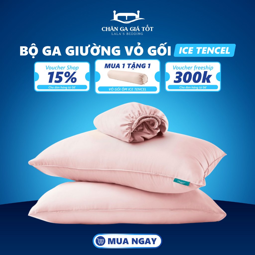 Bộ Ga Gối 3 Món Lụa Silk Ice, Đặc Tính Mát Lạnh, Mềm Mịn, Chống Phai Màu 1mx2m đến 2mx2m2 ( 2 vỏ gối