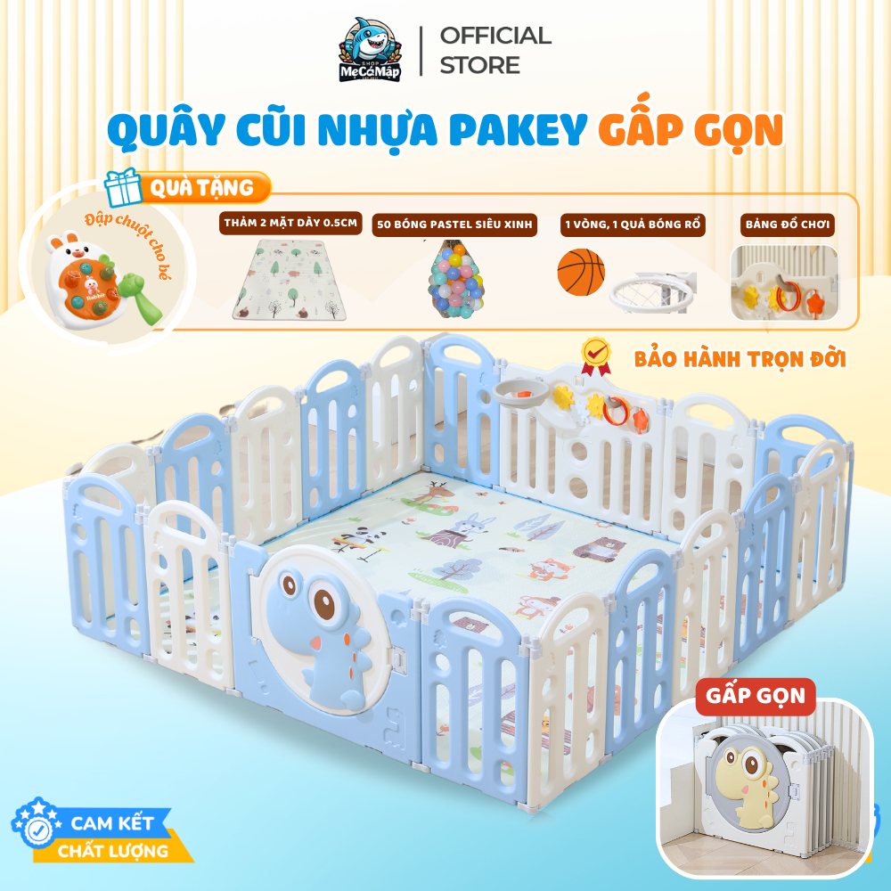 Quây Cũi Nhựa Gấp Gọn Cho Bé Tặng Bóng+ Thảm, Quây Cũi Pakey Chính Hãng Thiết Kế Họa Tiết Ngộ Nghĩnh