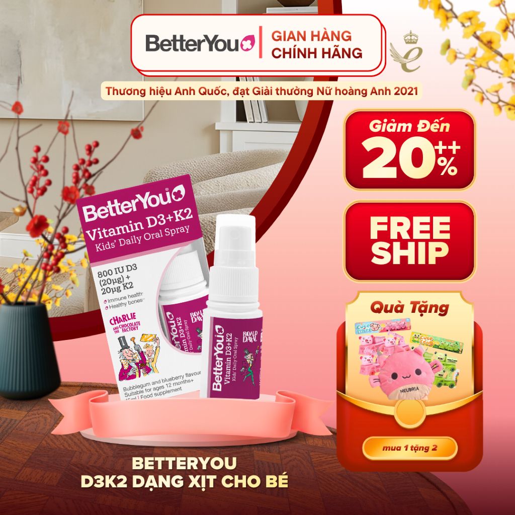 Vitamin D3K2 Better You dạng xịt hỗ trợ phát triển xương, vận động cho trẻ từ 1 tuổi, xuất xứ Anh)