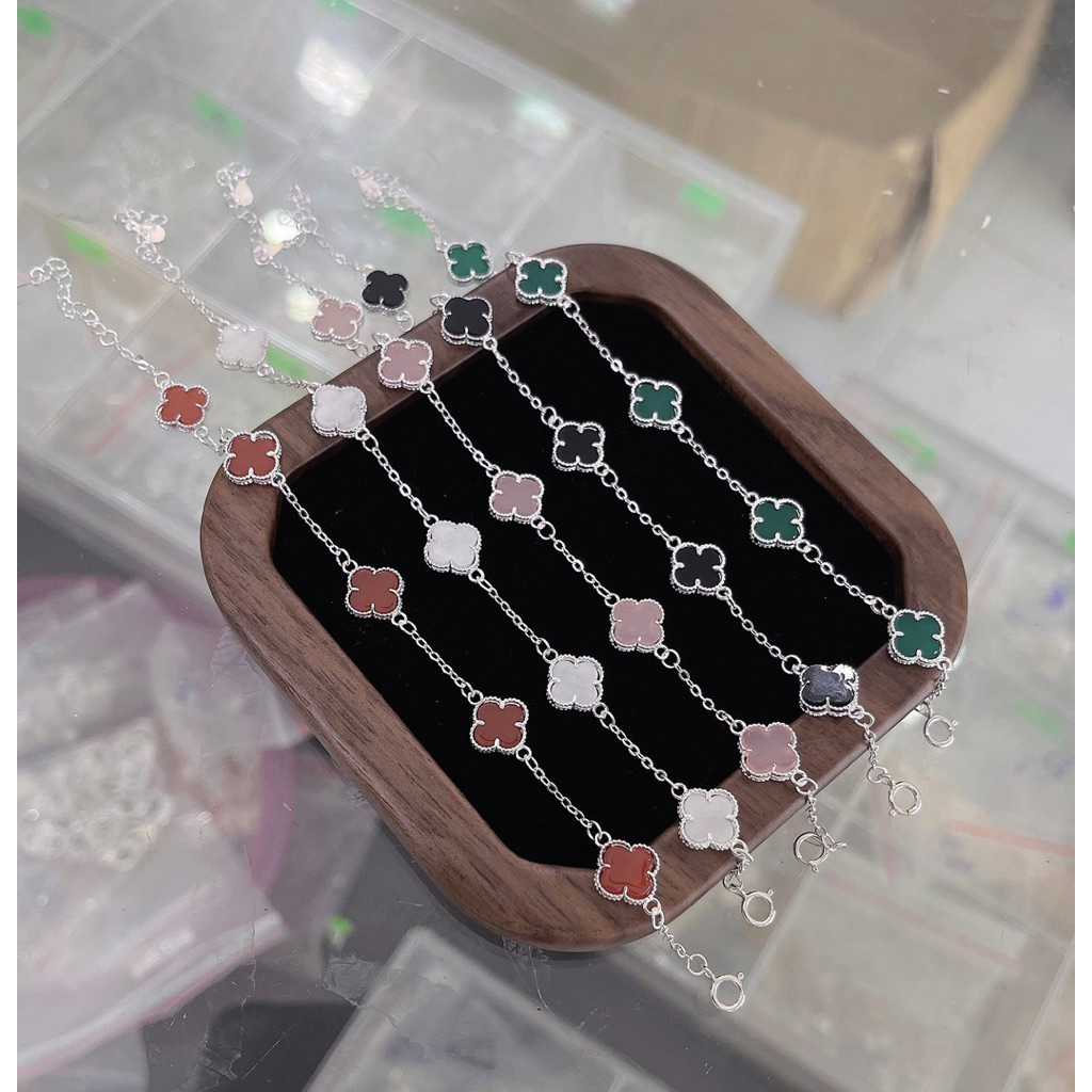 [August Sliver] Lắc tay nữ bạc s925 hình cỏ 4 lá 8mm đeo được 2 mặt