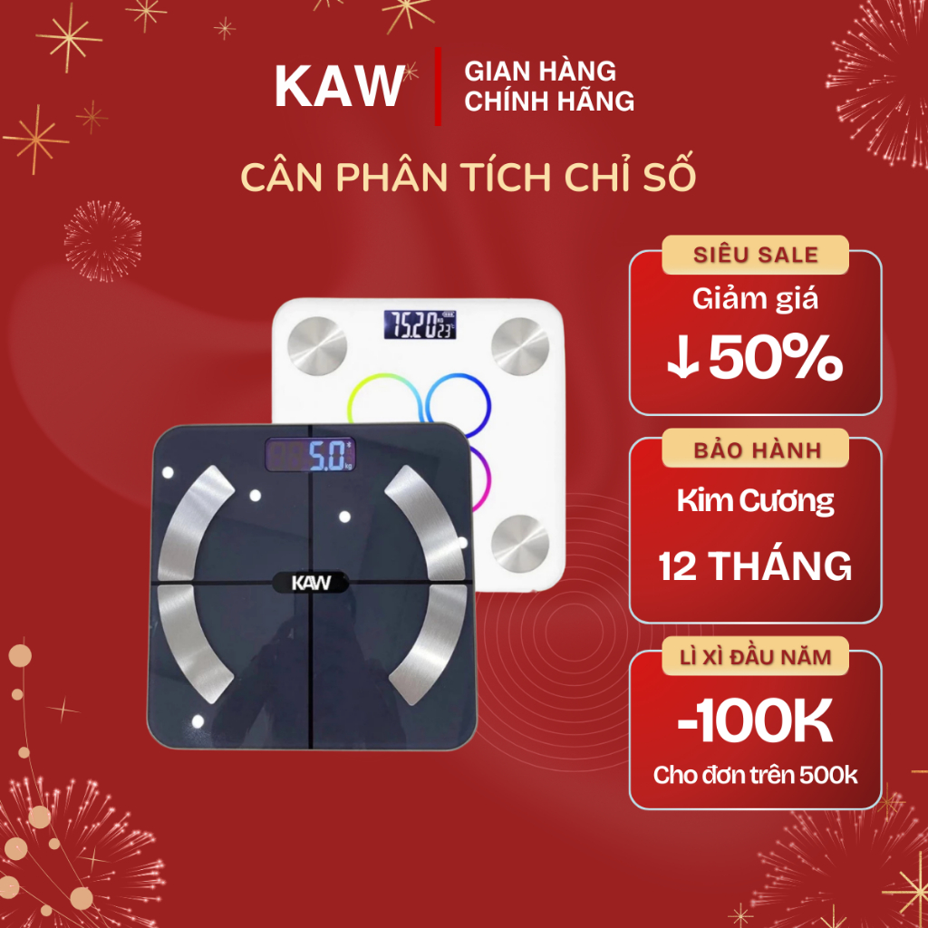 Cân Điện Tử Sức Khỏe KAW, Phân Tích Chỉ Số Cơ Thể, Kết Nối Điện Thoại Qua Bluetooth