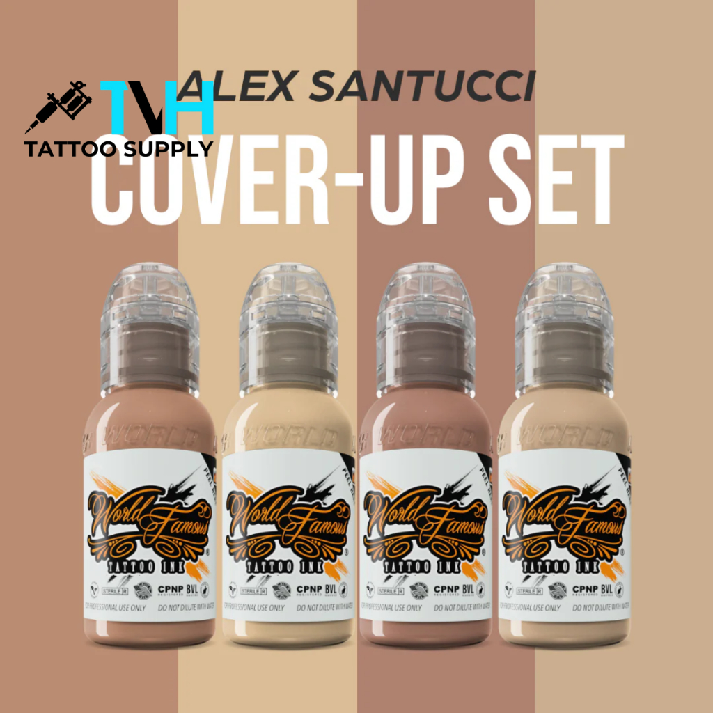 ALEX SANTUCCI SKIN TONES COVER UP - SET Mực Xăm Hình Tattoo WORLD FAMOUS - SET 4 Lọ Màu Da - Lọ 1OZ 