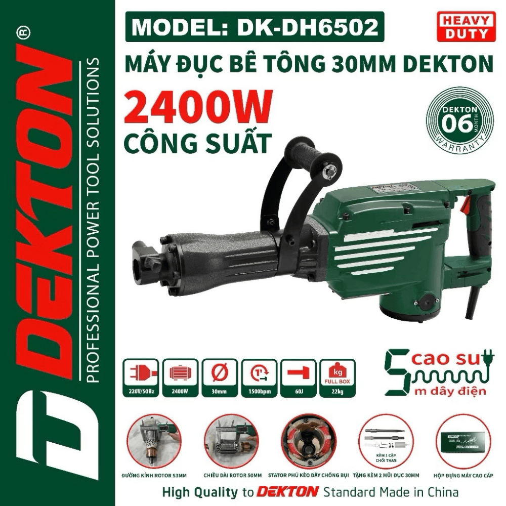 Máy đục bê tông 30mm Dekton DK-DH6502 - Công suất 2400W